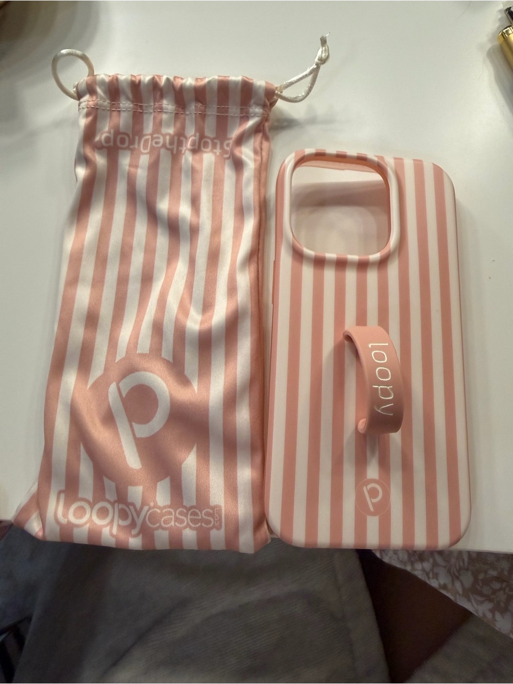 Loopy Cases Pink and White Striped iPhone Case with Loop